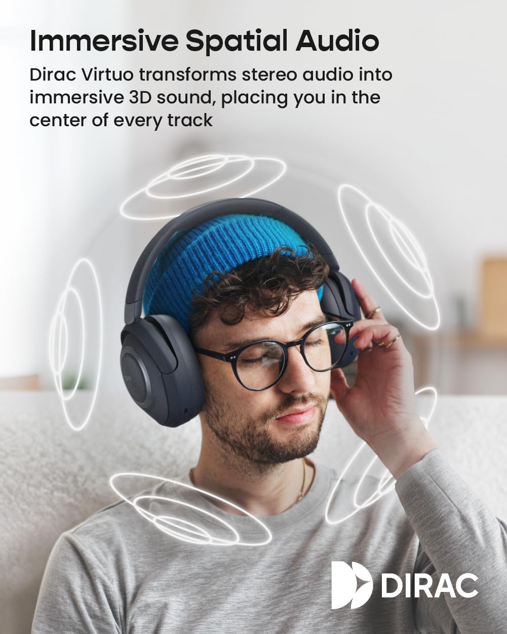Cleer, Audio, Casque Bluetooth à réduction de Bruit Alpha, Microphone, Commandes tactiles extérieures, Autonomie de 35 Heures, Bleu Nuit