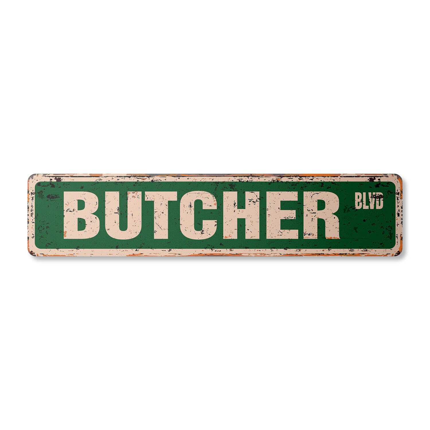 BUTCHER Vintage Street Sign Metal Plastic meat cutter supermarket seafood market