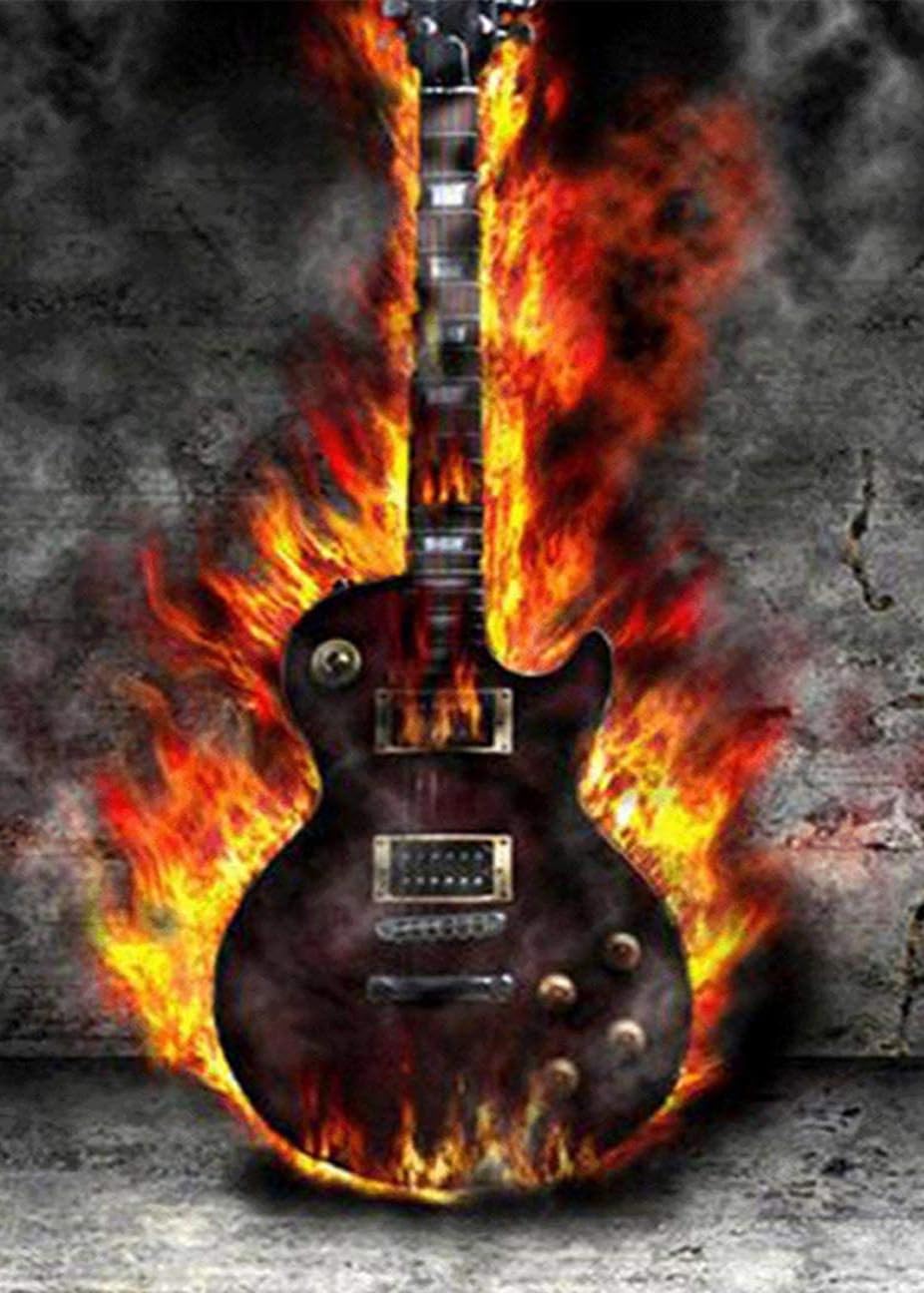 Diamond Painting Kits for Adults Burning Guitar, NineHorse 5D Diamond Art with Tools Accessories, Diamond Art Kits Full Drill Canvas Painting for Home Wall Decor 12x16 Inches, colorful