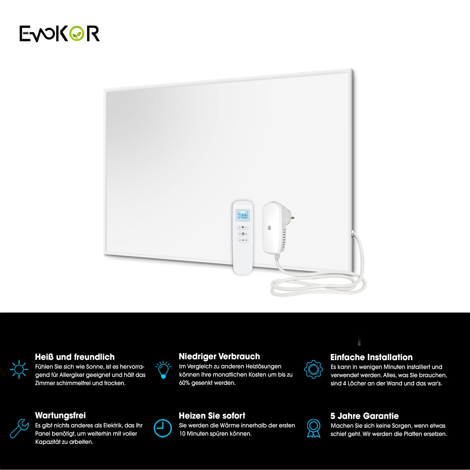 Infrarotheizung 520W WiFi Thermostat mit Fernbedienung Überhitzungsschutz Heizplatte Wandheizung Elektroheizung