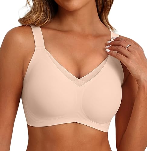 SHIJIALI Jelly Bras for Women No Underwire V Mesh Push Up Wireless Bralettes Seamless Soft Comfort Everyday Tshirt Bra