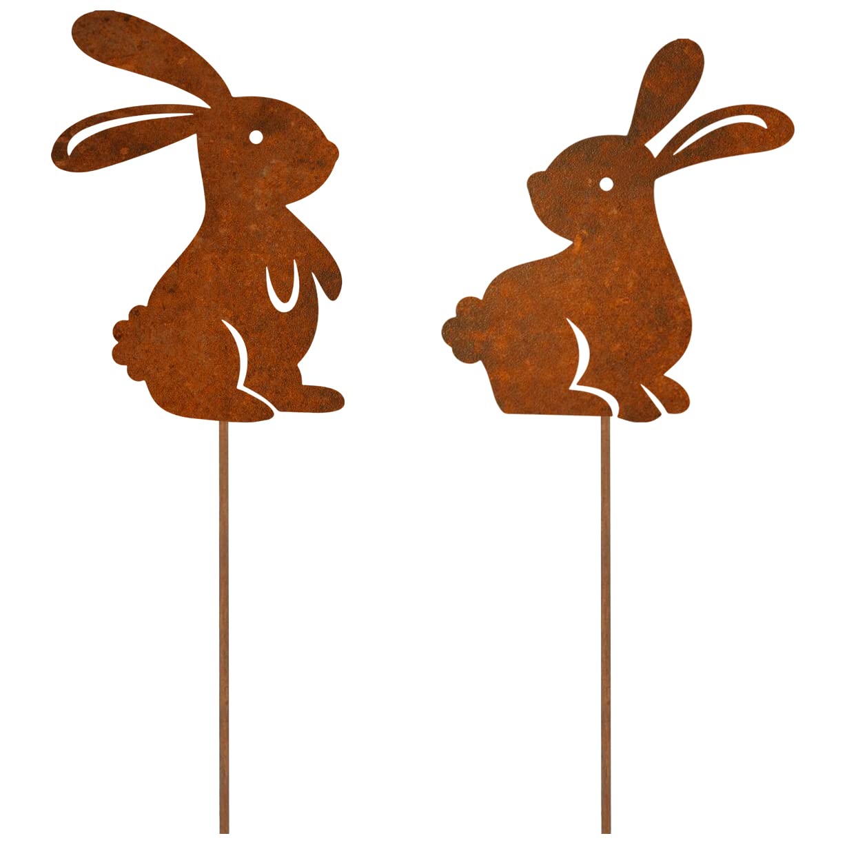 ALEMIN 2er Edelrost Oster Hase Gartenstecker Deko Rost, Osterhasen Gartendeko Rost Baumstecker