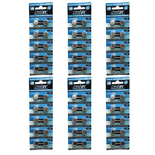 HyperPS (60 pcs AG10 Alkaline 1.5V Button Cell Battery Single Use LR1130 LR54 SR1130 SR1130W Watch Toys Remotes Cameras