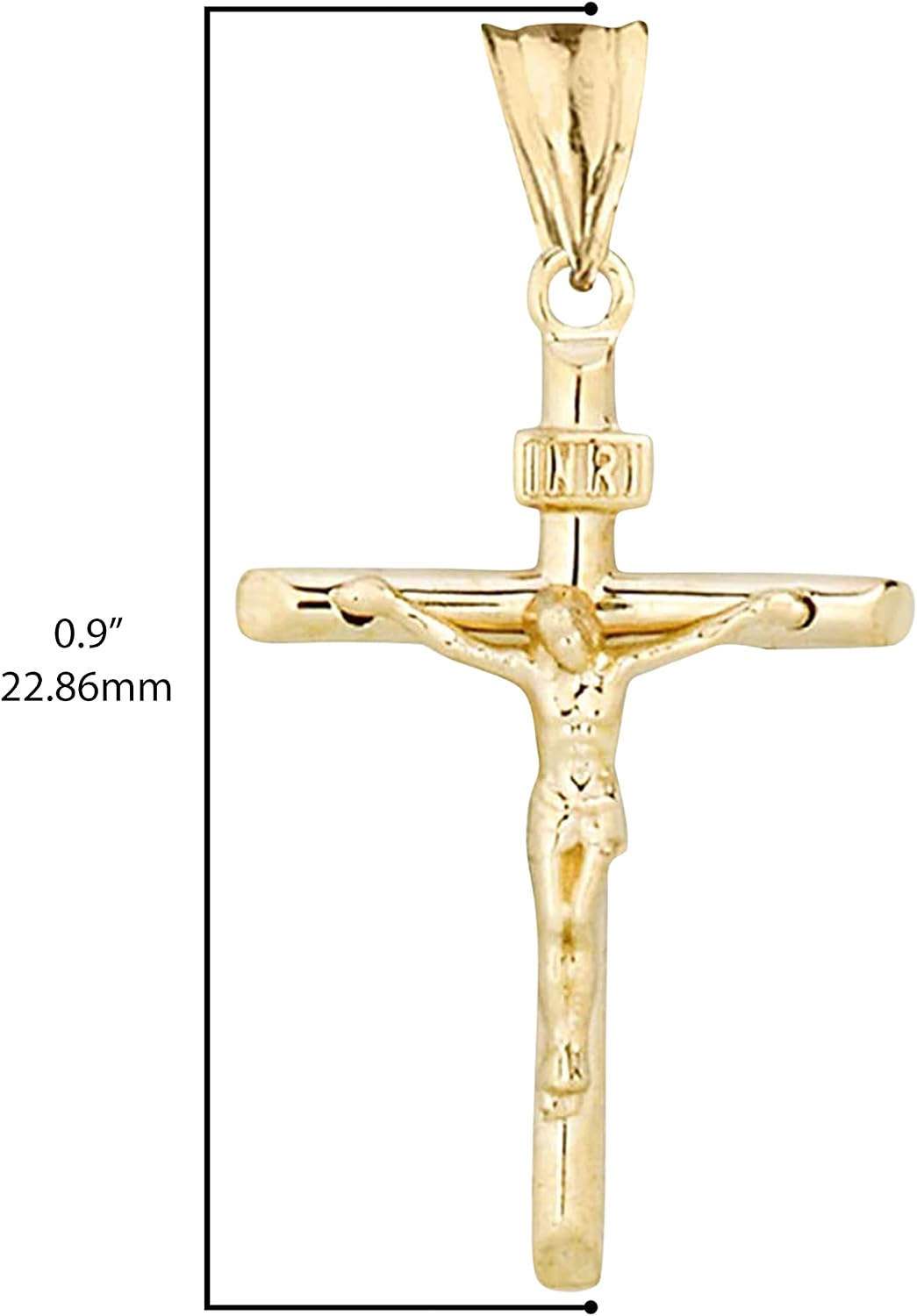 14K Yellow Gold 9/10" Christian Catholic Jesus Christ on INRI Cross Crucifix Pendant Charm