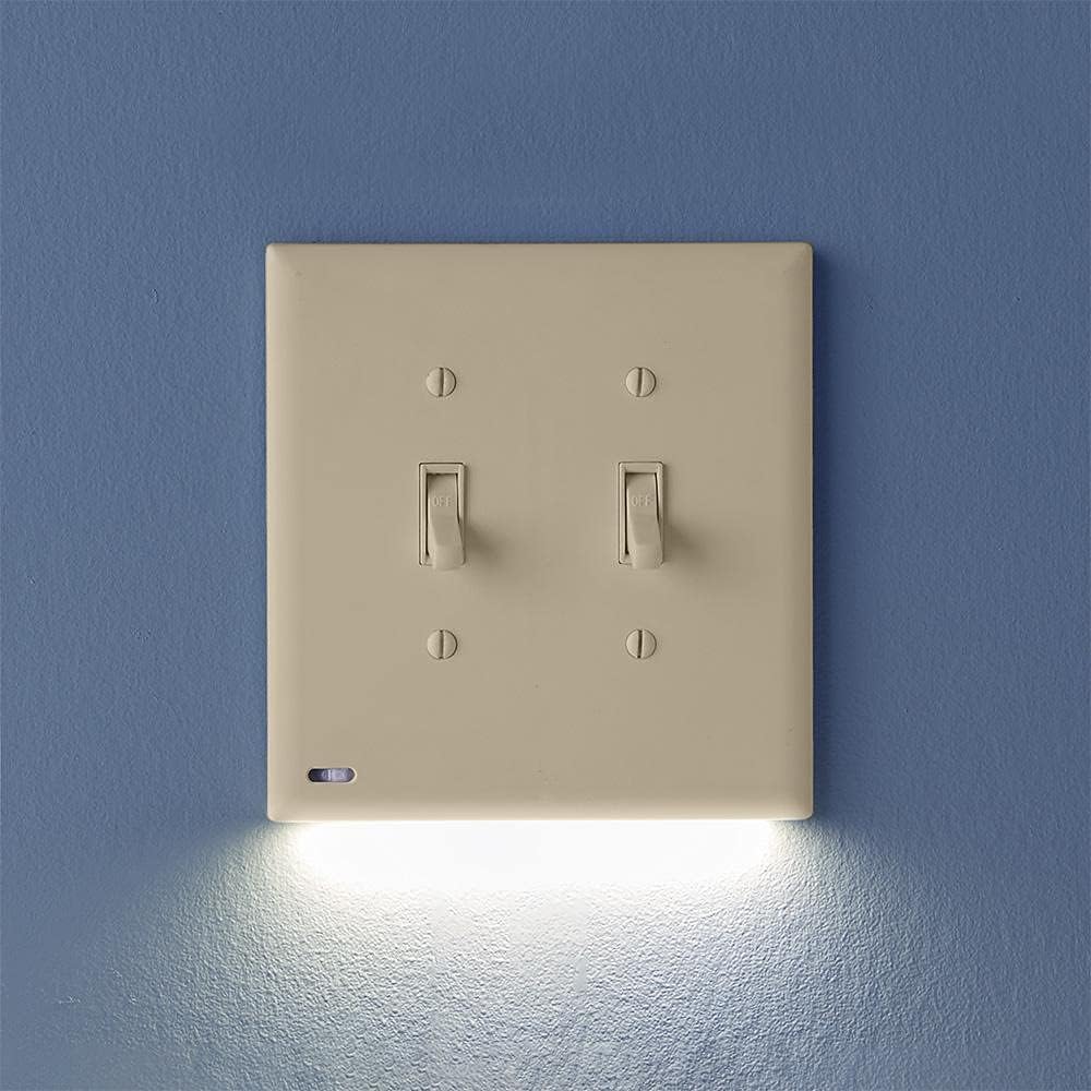 Single - SnapPower SwitchLight [for Double-Gang Light Switches] - Light Switch Wall Plate with Built-in LED Night Lights - Bright/Dim/Off Options - Auto On/Off Sensor - (Toggle, Ivory)