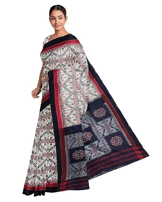 Image of Ikat Women's Cotton Saree, Handmade Pure Cotton Khandua Saree, Ikkat Orissa Traditional Handloom Saree without Blouse