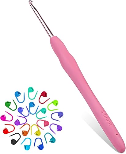 IMZAY Ganchos de ganchillo de 0.118 in, ganchos de ganchillo con mango ergonómico para manos artríticas, agujas de tejer extralargas con marcadores