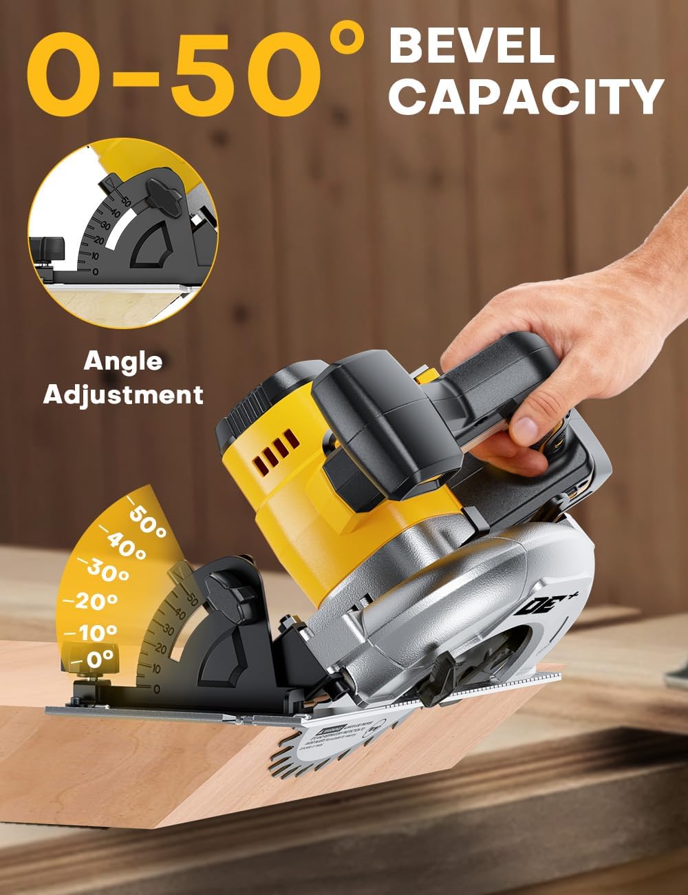 Brushless Cordless Circular Saw, for DeWalt 20V Max Battery, 6-1/2 Inch Aluminum Alloy Blade, 8000 RPM, 6.2 Lbs Lightweight, Cutting Depth 2-1/5" (90°), 0-90° Bevel, Hex Wrench, Rip Guide for Wood PVC