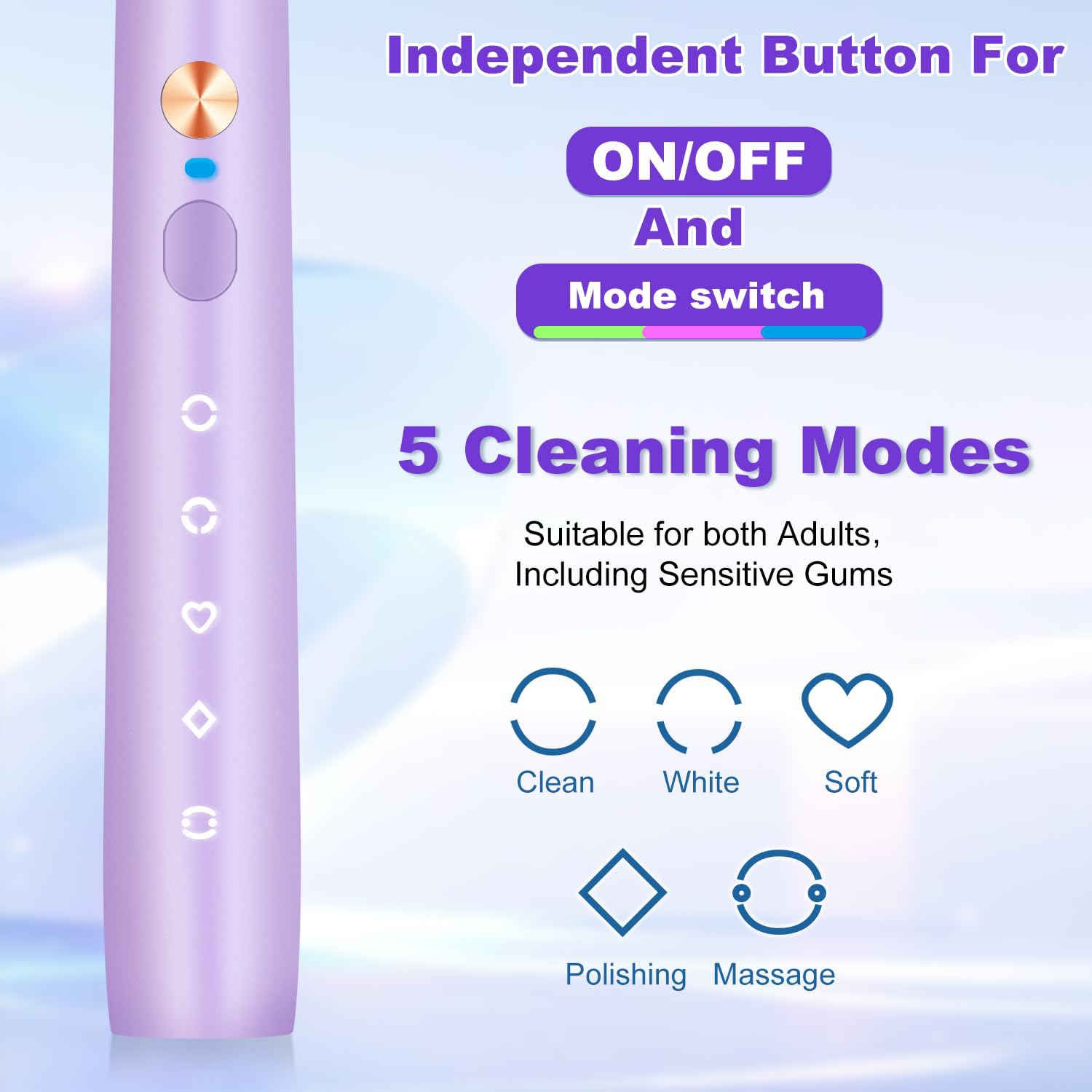Cepillo de dientes eléctrico blanqueador para adultos, cepillo de dientes recargable con 8 cabezales de cepillo y estuche de viaje, 5 modos y temporizador inteligente, limpieza profunda de
