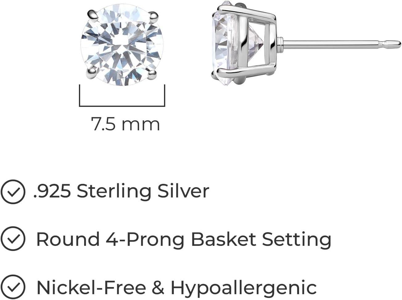Amazon Essentials Plated Sterling Silver Cubic Zirconia Stud Earrings (Round & Princess) - Image 6