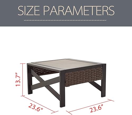 Miniatura 4 de LOKATSE HOME Patio de metal al aire libre Bistro café extremo X en forma de patas de acero, mimbre de ratán alrededor, mesa auxiliar, marrón