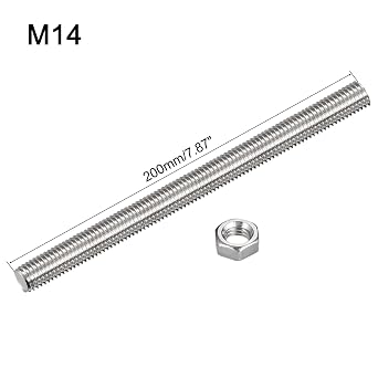 QUARKZMAN 6 Pack M14 x 200 mm Full Thread Rod with 6 Pack Hex Nuts 2 mm Thread Spacing 304 Stainless Steel Right-Handed Threaded Rods Rod Bolts