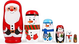 Milisten 6Pcs Bonecas De Nidificação De Natal Bonecas Matryoshka Russas Bonecas Russas De Aninhamento Artesanais De Madeira Bonecas De Nidificação De Boneco De Neve De Noel Para