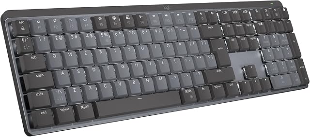 Logitech MX Mechanical Bezprzewodowa Klawiatura podświetlana Performance klawisze Tactile Quiet, Bluetooth, USB-C, macOS, Windows, Linux, iOS, Android, Metal, QWERTY układ US international - Szary