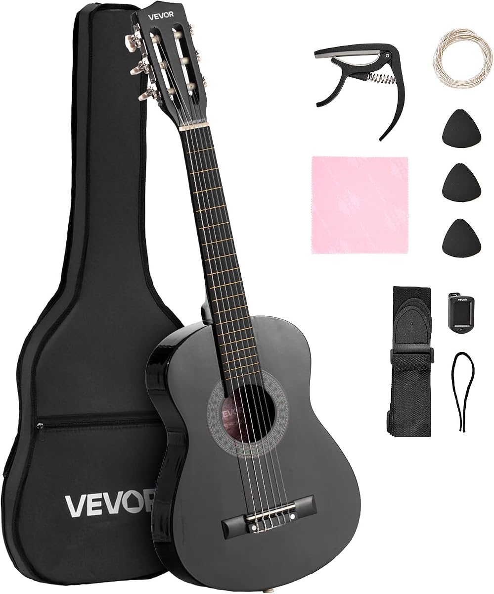 VEVOR Guitarra acústica, kit de iniciación de guitarra clásica para principiantes, con cuerdas de nailon, guitarra de tilo, para niños, adultos, niñas, niños y estudiantes