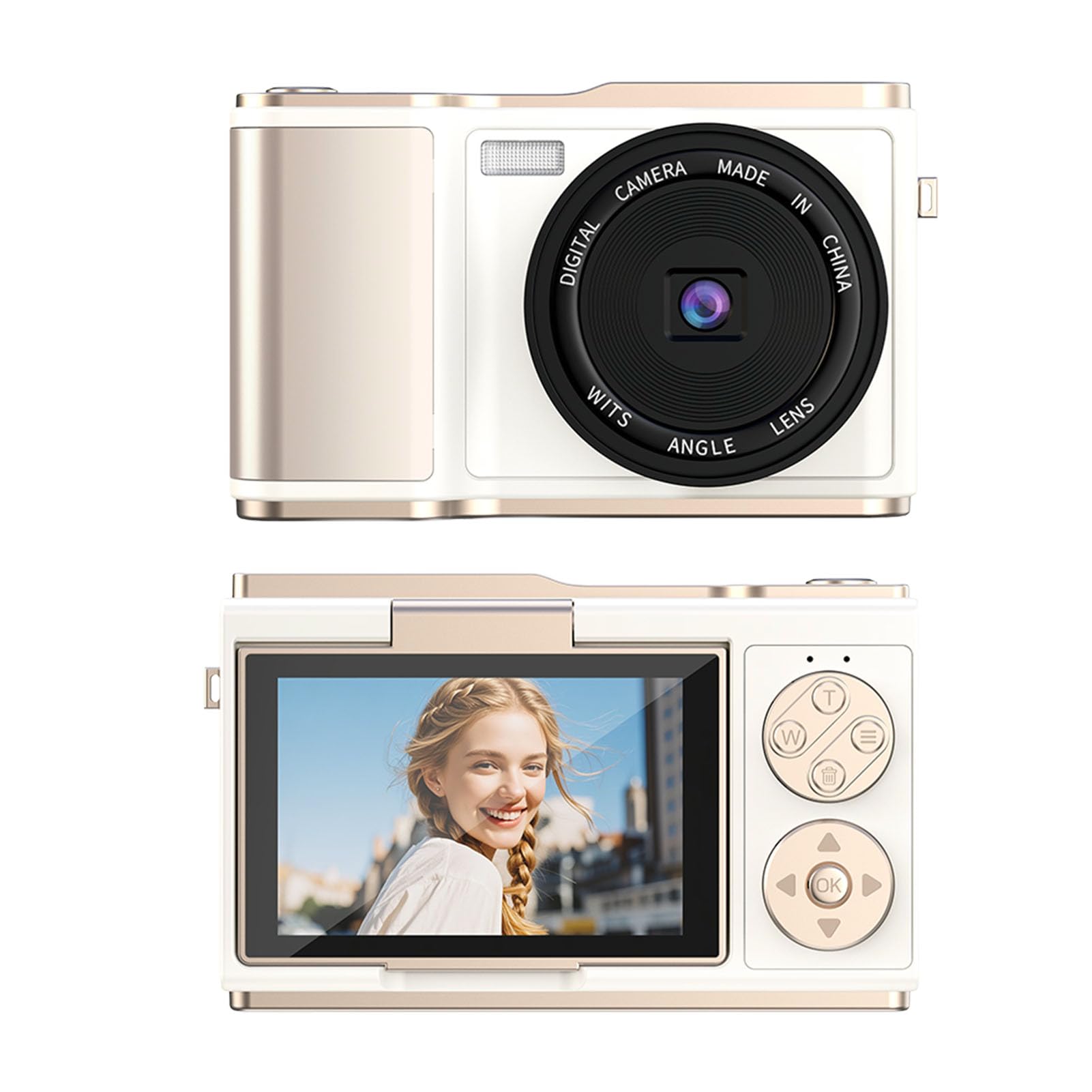 Fotocamera Digitale, Schermo Ribaltabile da 3 Pollici a 180 Gradi e Fotocamera per Vlogging 4K con Zoom 18x, Punta e Scatta Digitale Compatta da 48 MP, per Viaggi e Principianti (Bianca)