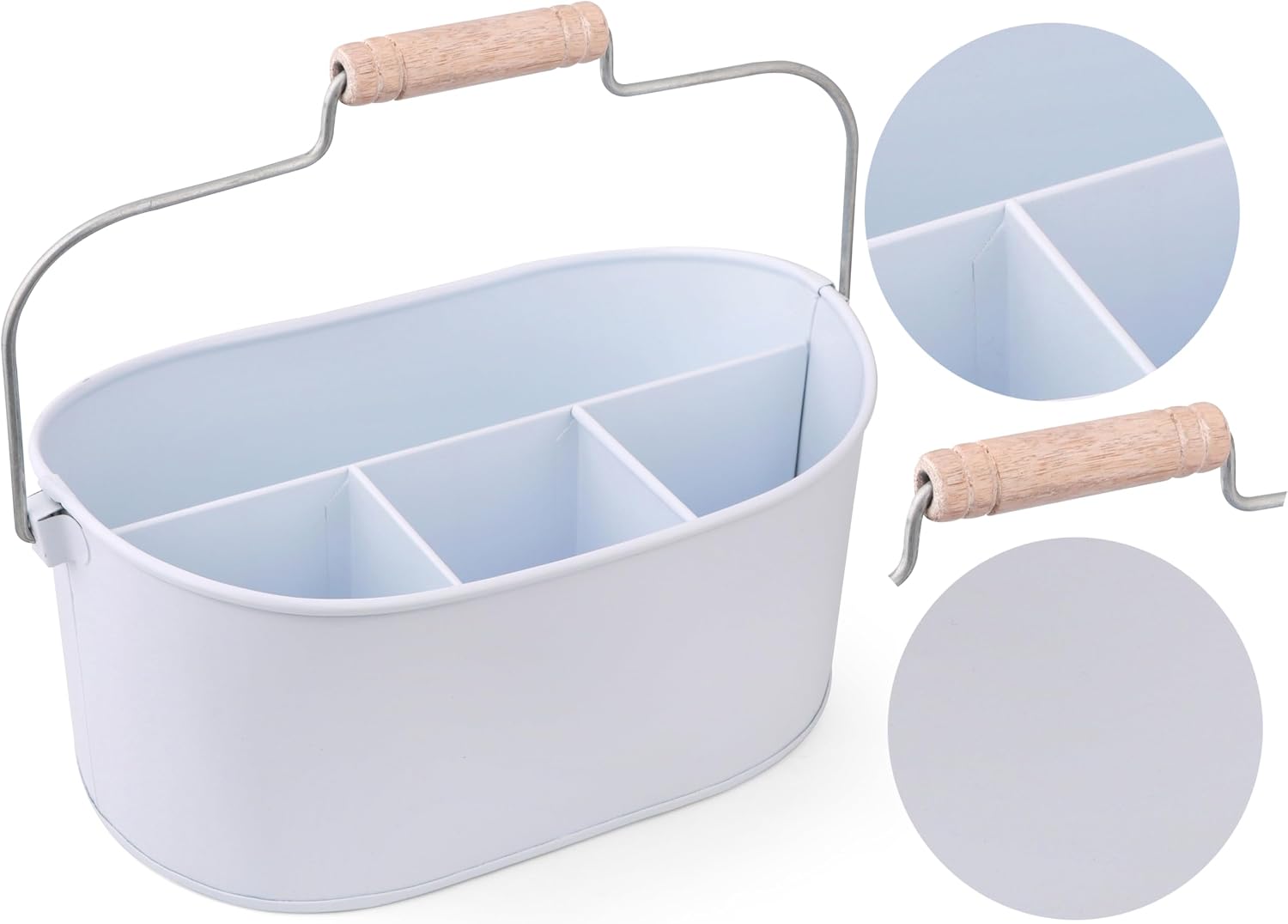 Alpha Living Home Farmhouse 4 Section Galvanized Utensil Caddy - Versatile Organizer for Kitchen, Party & Outdoor Events Rustic Silverware Holder, Cutlery Organizer, Picnic (White)