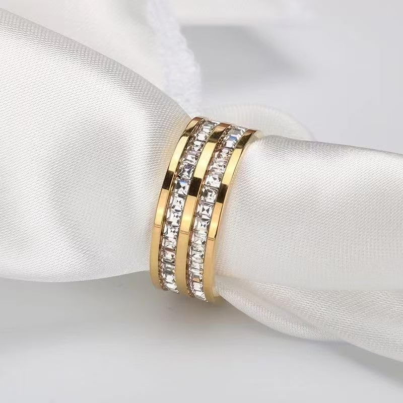 Size 5 14K Gold Plated Finger Rings for women Trendy, Dainty Stackable Ring Eternity Bands for Women, Dainty Minimalist Statement Gold Ring Jewelry Gifts, Fashion Wedding Rings for Women. - Image 3