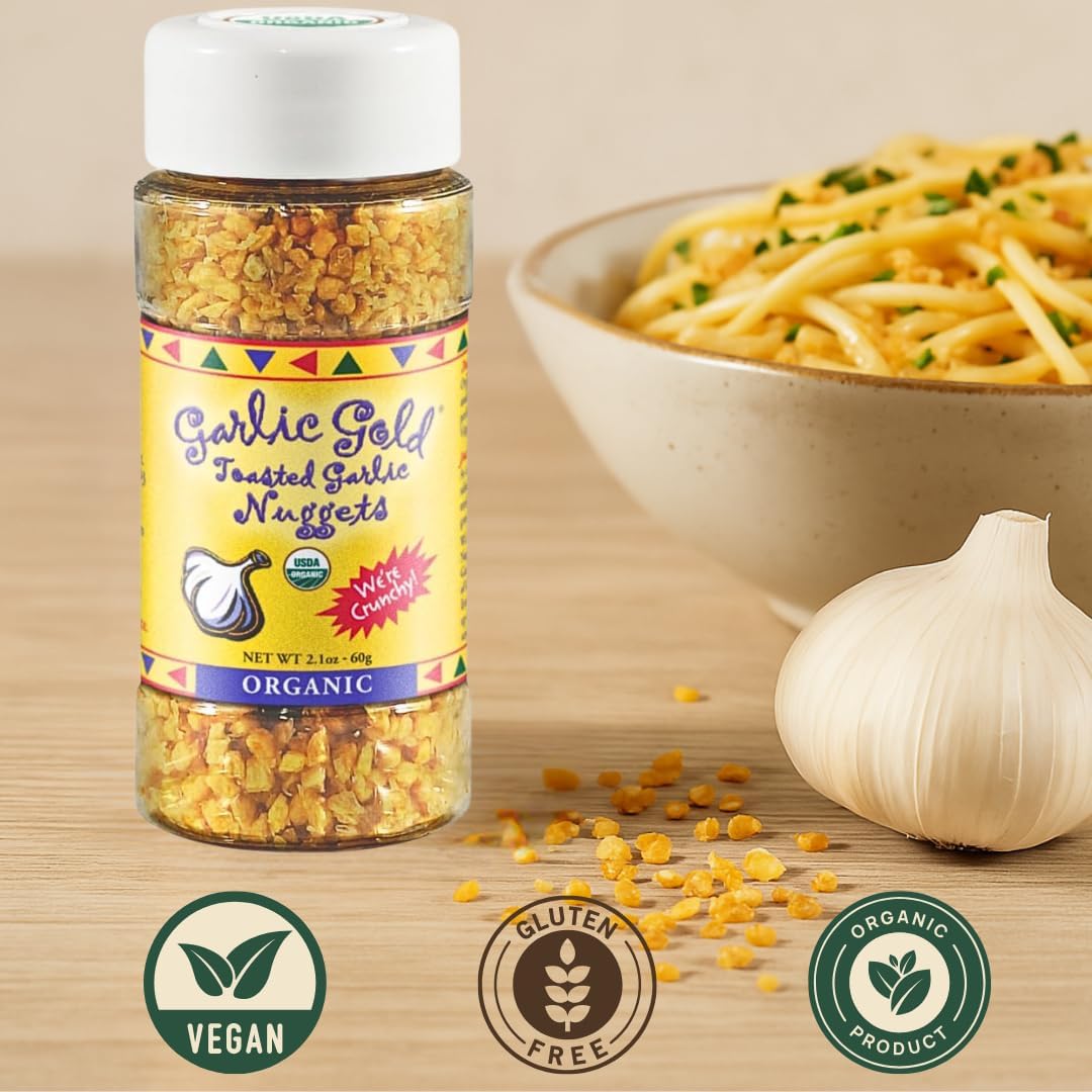 Garlic Gold Toasted Nuggets, Crunchy Roasted Organic Garlic