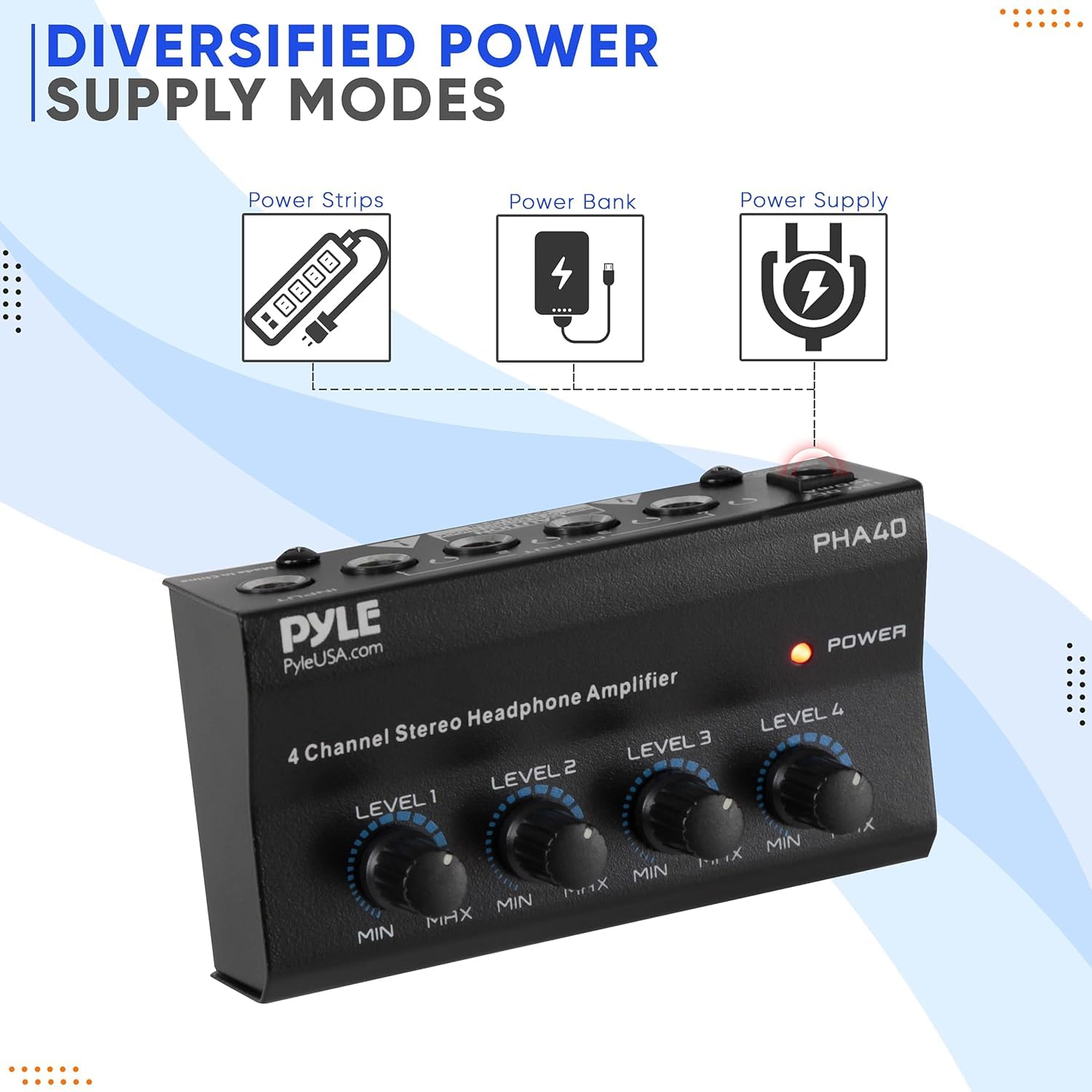 Pyle Preamplificatore Phono, Giradischi - Amplificatore Audio Stereo 4 Canali Portatile con Jack Bilanciato TRS da 6,35 mm e Ingresso TRS da 6,35 mm