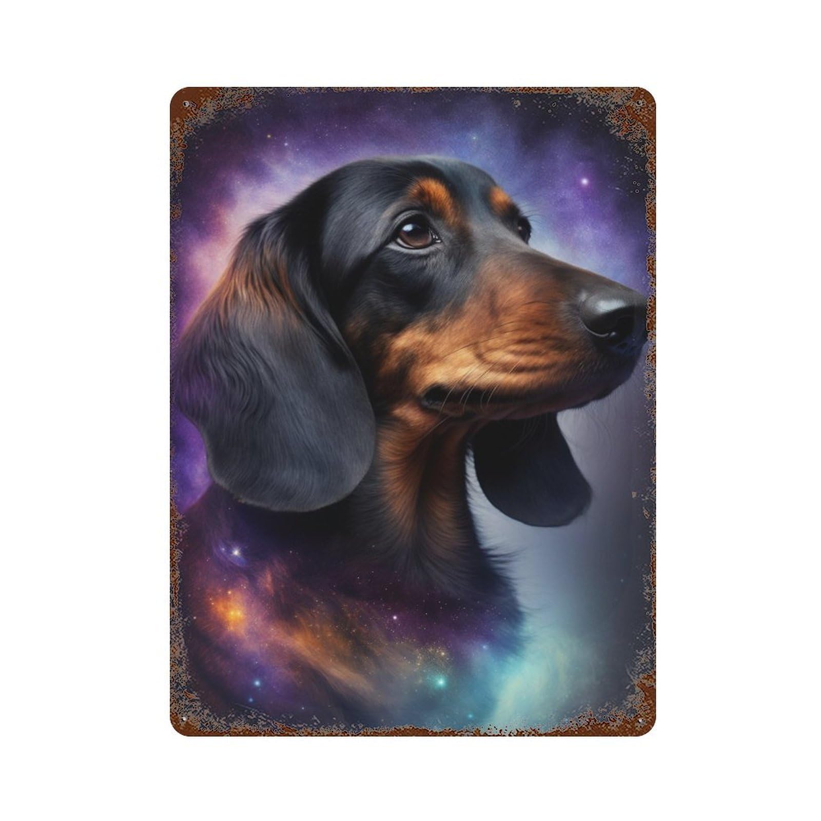 Rust Effect Cosmic Dachshund Portrait-3 Rusty Metal Tin Sign 15.7"x11.8", Decorative Metal Wall Art for Farmhouse, Kitchen And Entryway Decor