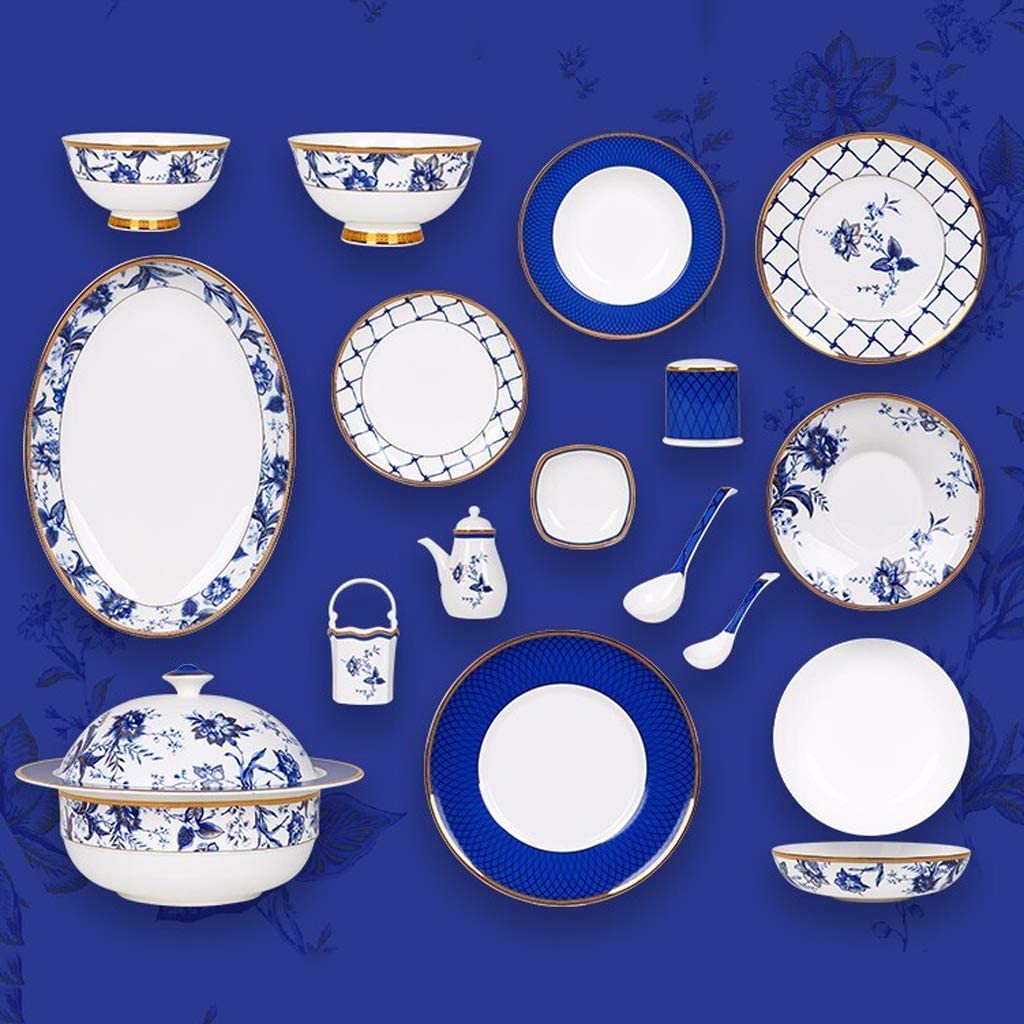 Service de Table en céramique pour la Maison, 60 pièces, Service de Table Haut de Gamme en Porcelaine Anglaise, Assiette/Bol/Pot à Soupe - Ensemble combiné en p(