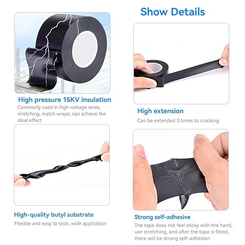Miniatura 4 de JEEJINYAN 2 cintas de butilo de 15 pies cinta aislante impermeable para fontaneros cinta adhesiva de sellado flexible para reparar el circuito color