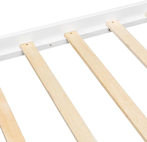 Miniatura 16 de Harper & Bright Designs Cama con dosel de tamaño Queen con cabecera y soporte de listones, cama de plataforma con tapicería de lino con marco de