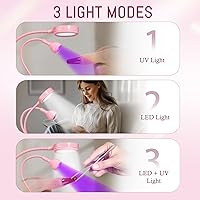 Vista 105 de AORAEM Lámpara LED UV para uñas: lámpara U V de cuello de cisne de doble cabeza para uñas de gel, luz LED de curación flash con 6 lupas para el Negro