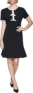 KARL LAGERFELD Womens Bow Details Puff Sleeve Round Neck a Line Dress