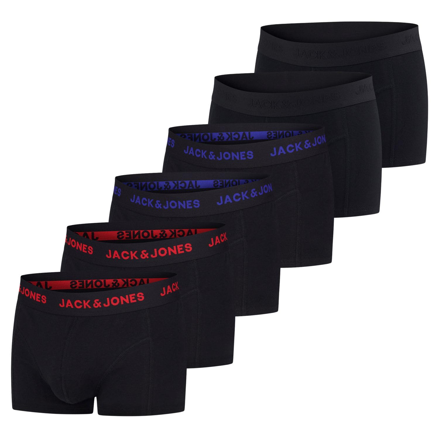 JACK & JONES Boxershorts Herren 6er Pack Basic Trunks Boxer Stretch Unterhosen Unterwäsche Retroshorts Set Baumwolle Schwarz Rot Grün Blau Grau S M L XL XXL 3XL 4XL 5XL 6XL 7XL 8XL