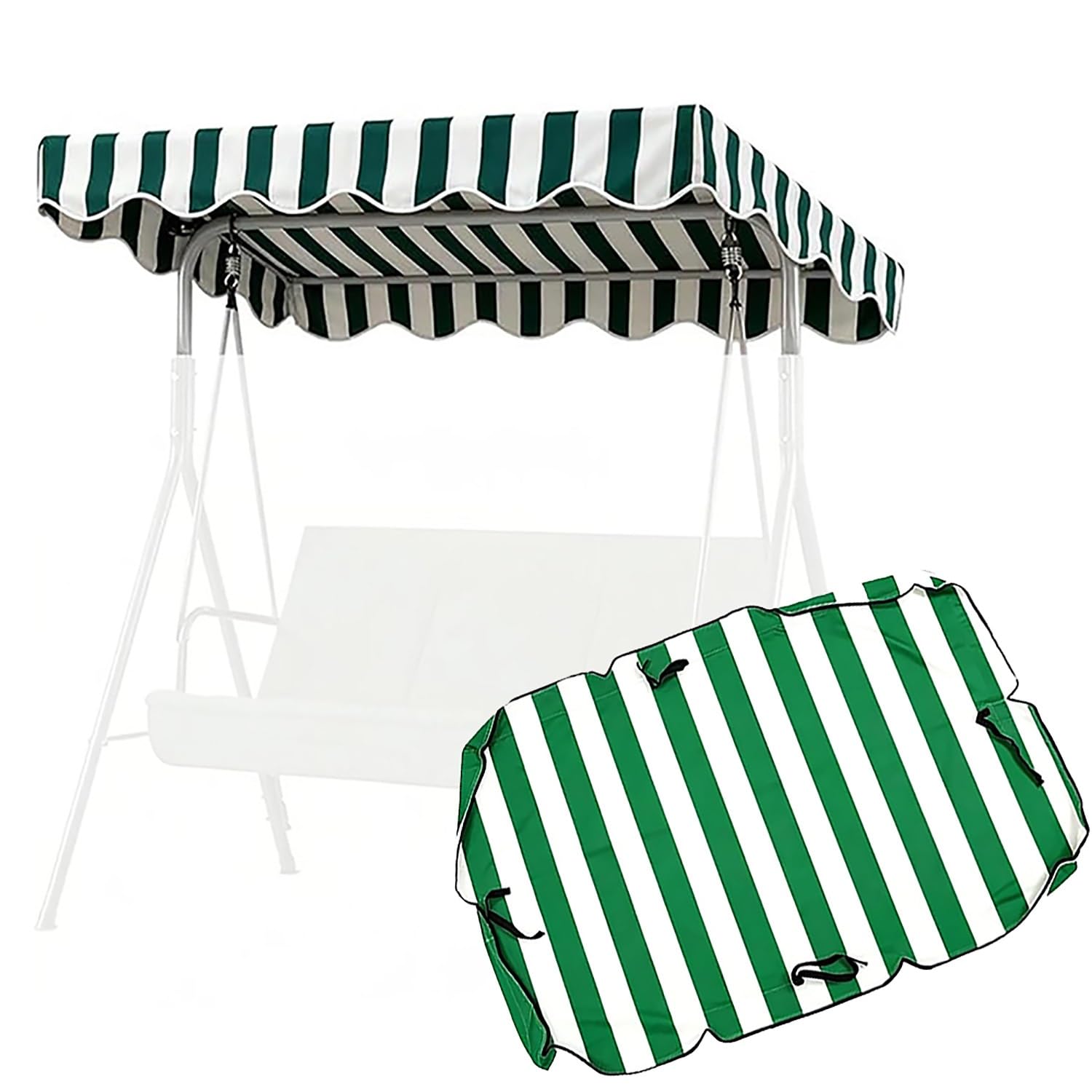 YCXHGK Large Garden Swing Awning Cover, Waterproof Striped Swing Canopy, Outdoor 3 Seater Patio Anti-UV Hammock Top Cover Replacement(Green,190x120cm/74.8x47.2in)
