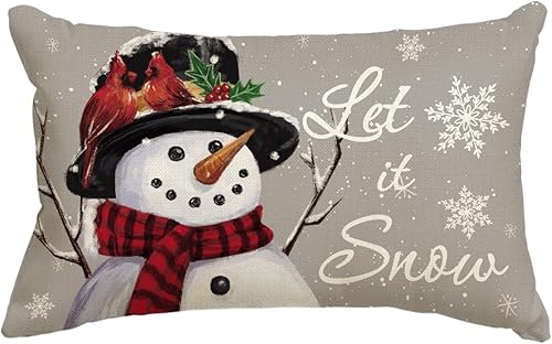Miniatura 1 de AVOIN colorlife Let it Snow Snowman - Funda de almohada gris de Navidad, 12 x 20 pulgadas, decoración de sofá y vacaciones de invierno