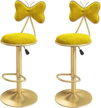 Set of 2 Yellow Swivel Bar Stools with Back Adjustable Counter Height Upholstered Kitchen Island Chairs Stylish Breakfast Dining Seats for Home & Bistro