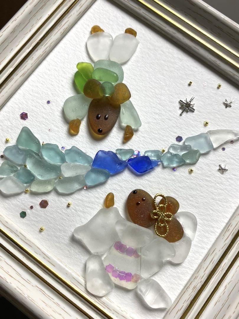 Amazon.co.jp: シーグラスアート 「七夕 ねずみの彦星と織姫 約束の日