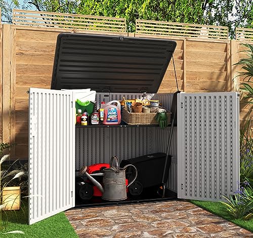 Image of KINYING Horizontal Outdoor Storage Shed,47 Cu.ft Resin Outdoor Storage Cabinet Waterproof for Garden /Patio /Backyards