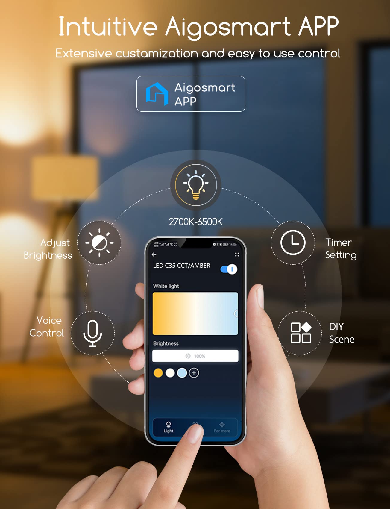 Aigostar Ampoule Connectée Alexa E27 4.5W Edison Ampoules Vintage WiFi C35 Ampoule Intelligent Retro, Compatible avec Alexa et Google Home, Dimmable 2700K-6500K, ambre 4 PCS