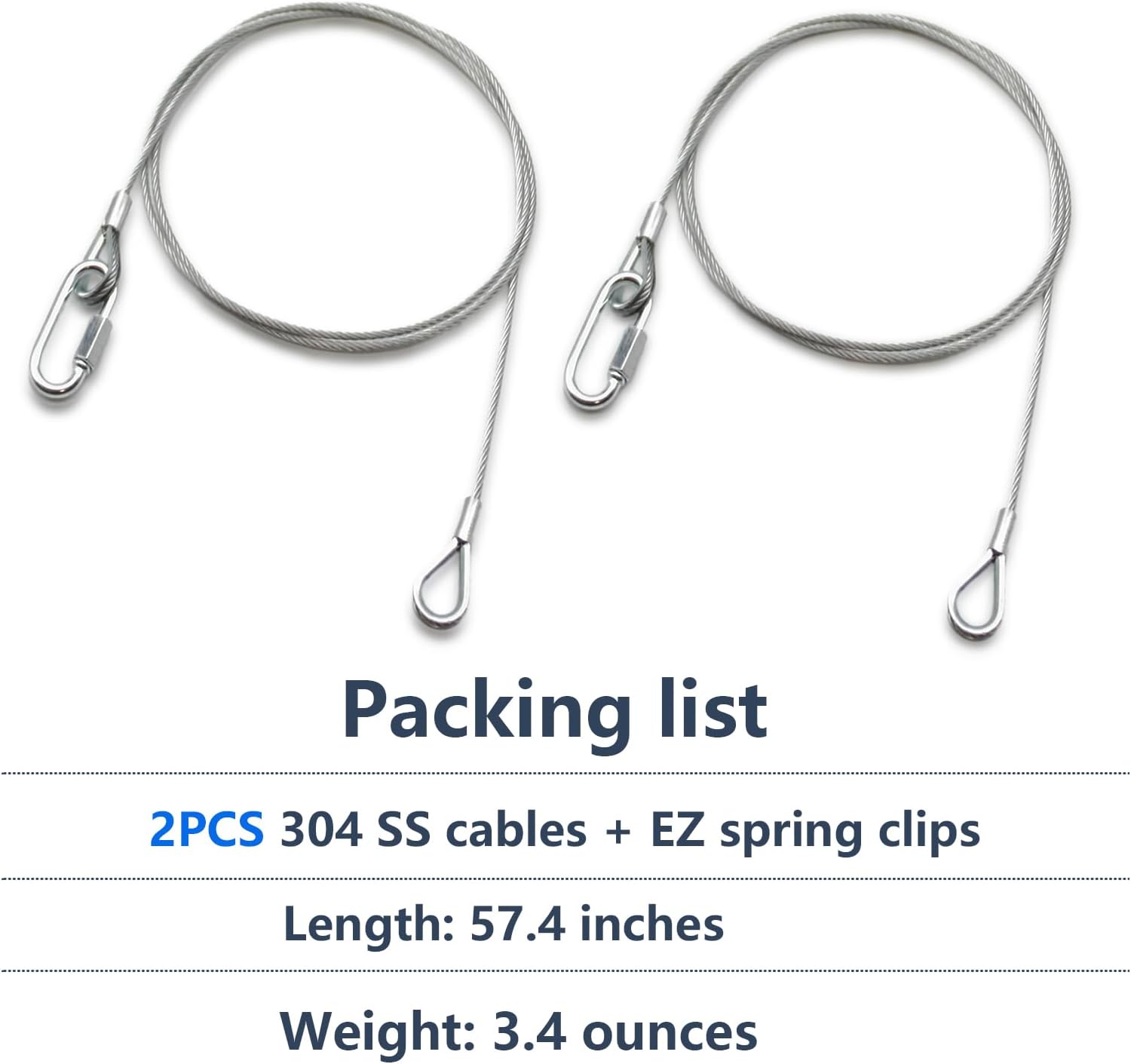2Pcs Lift Cable Replacement with EZ Spring Clips, Stainless Steel Cable for Trailer Gate Lift Trailer Gate Assist
