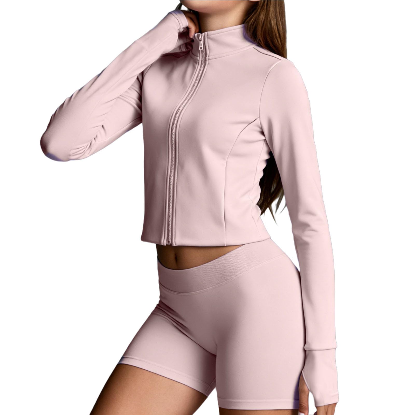 Langärmeliges Sportshirt für Mädchen, Workout, Fitess, Sport-Top mit Daumenloch, leicht, Reißverschluss, Laufjacken, atmungsaktiv, Activewear, Yoga, T-Shirts, solides Sweatshirt mit hohem