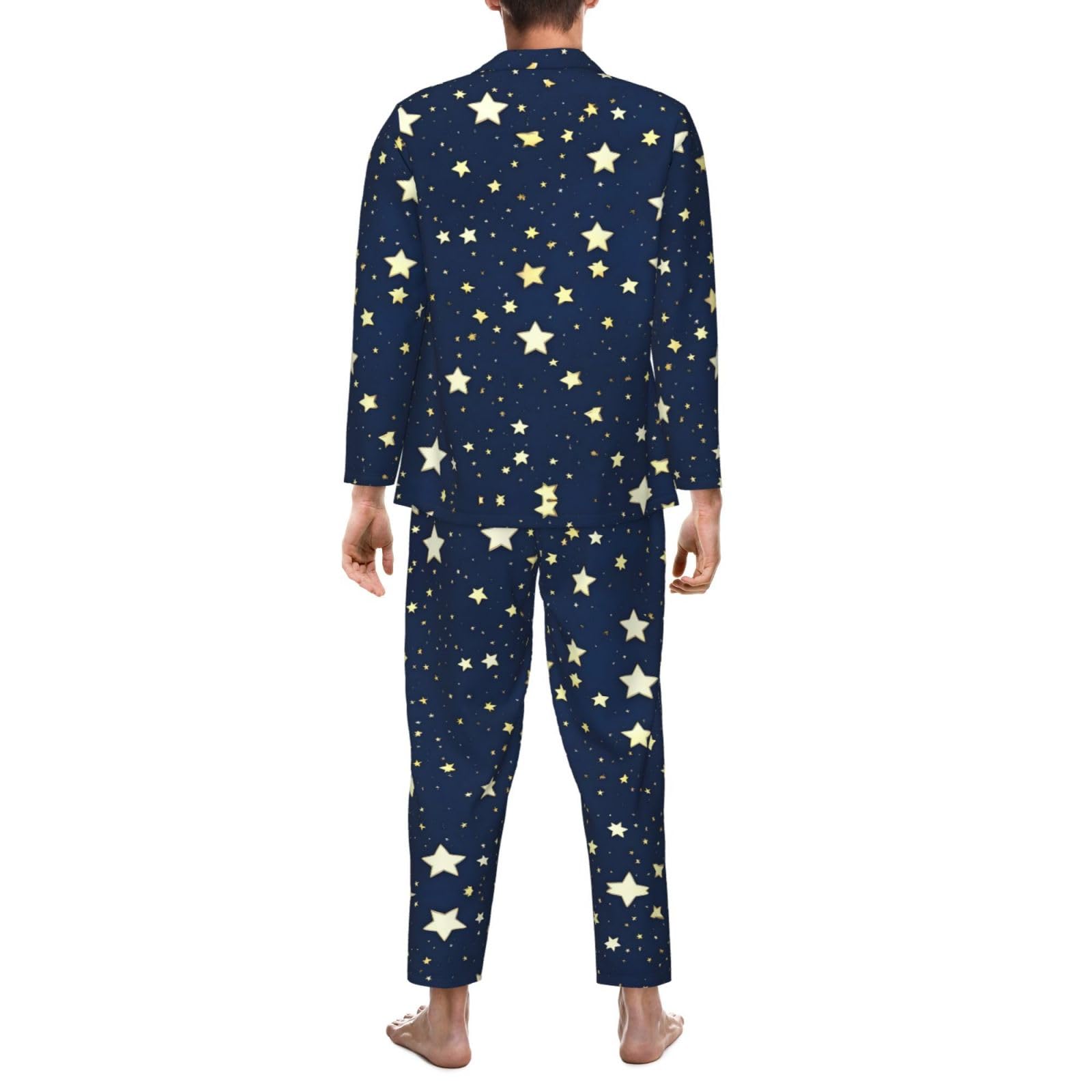 Set pigiama da uomo blu navy cielo e stella, pigiama morbido per uomo manica lunga indumenti da notte per relax interno