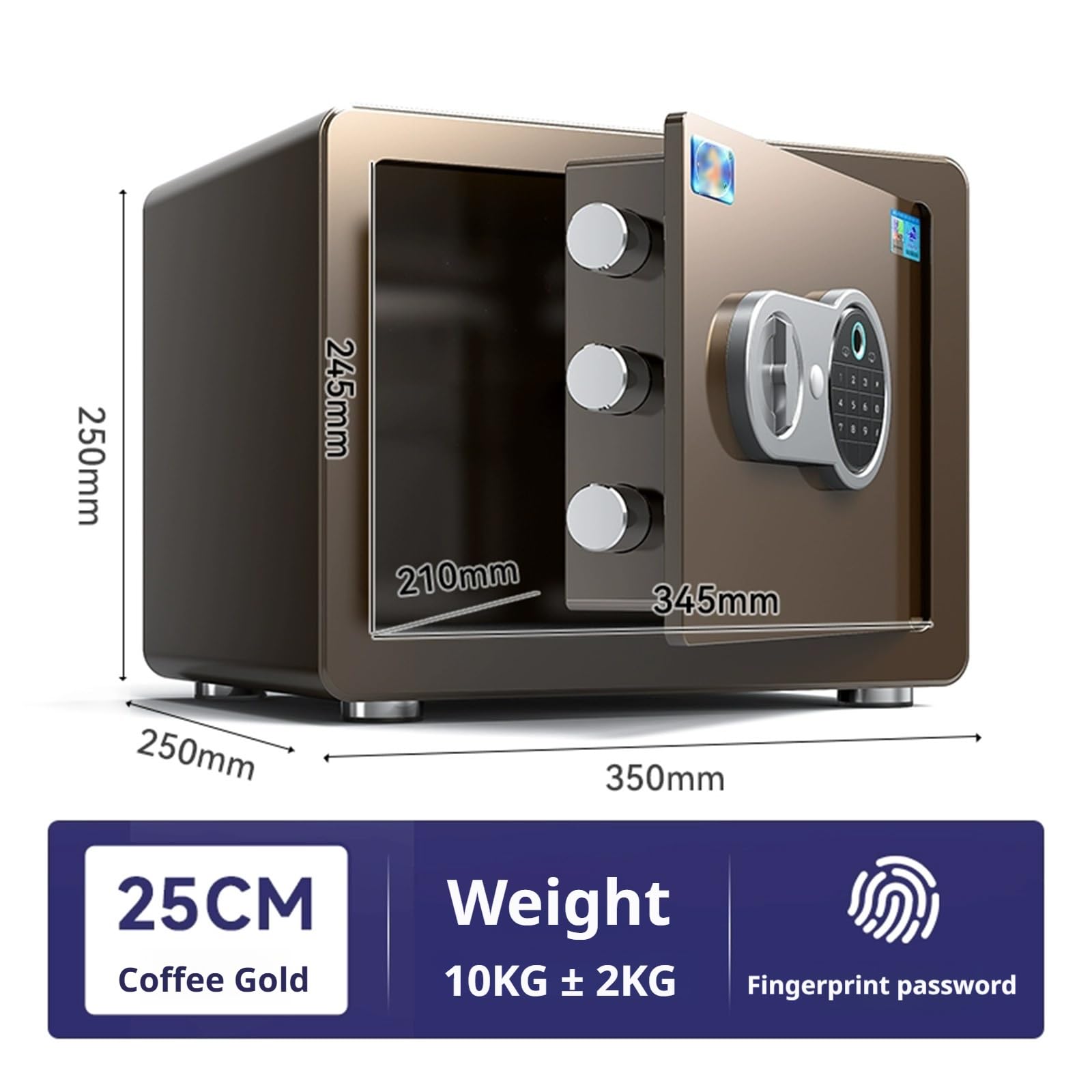 Cassaforte Domestica, Cassaforte Compatta Antifurto Intelligente con Impronta Digitale E Password per Camera da Letto, Soggiorno 25 Cm(Brown)
