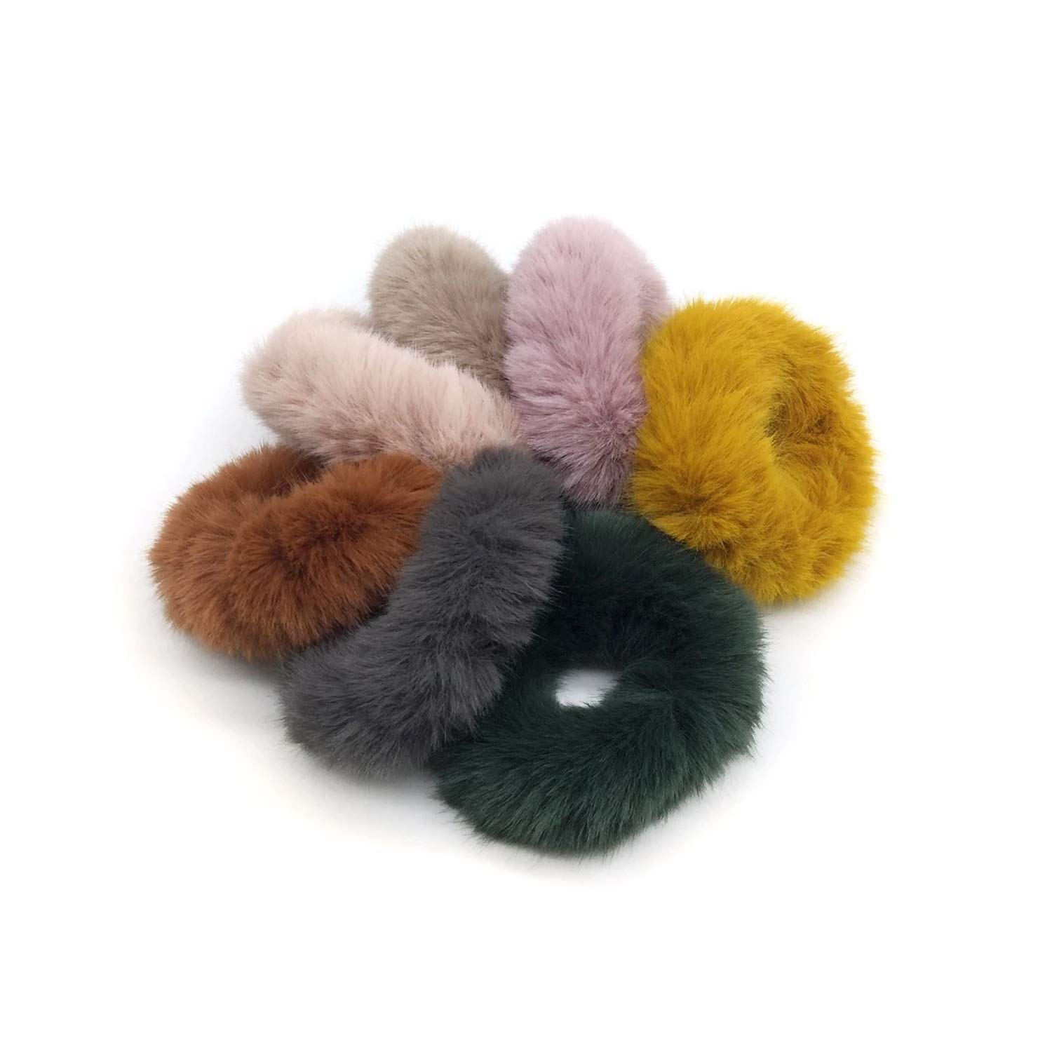 DK BEAUTY Soft Fluffy Fur Elastic Multicolor Hair Rubber Bands for Kids Girls Women, Silky Hair Bands - 6PC