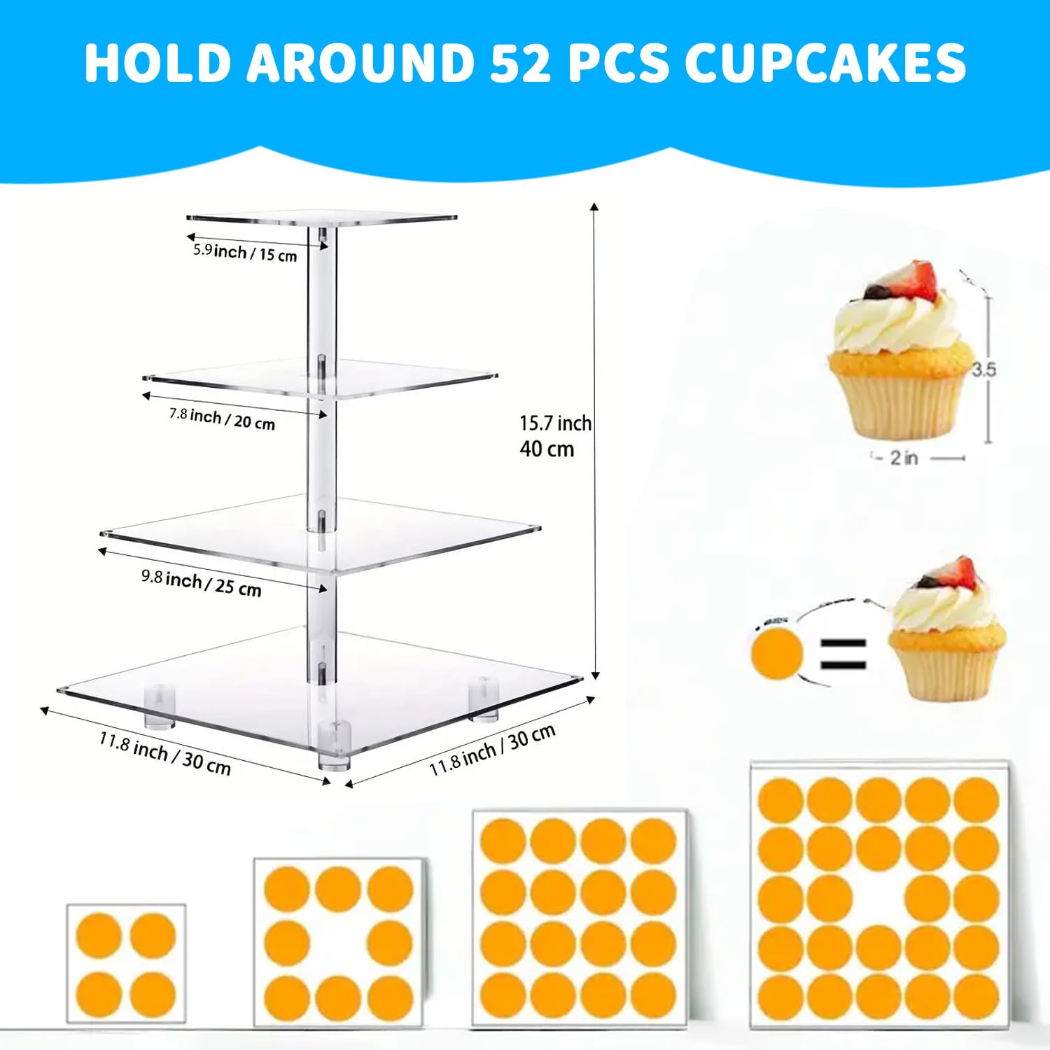 Torre Per Cupcake In Acrilico 4 Ripiani - Espositore Dessert 30,5cm