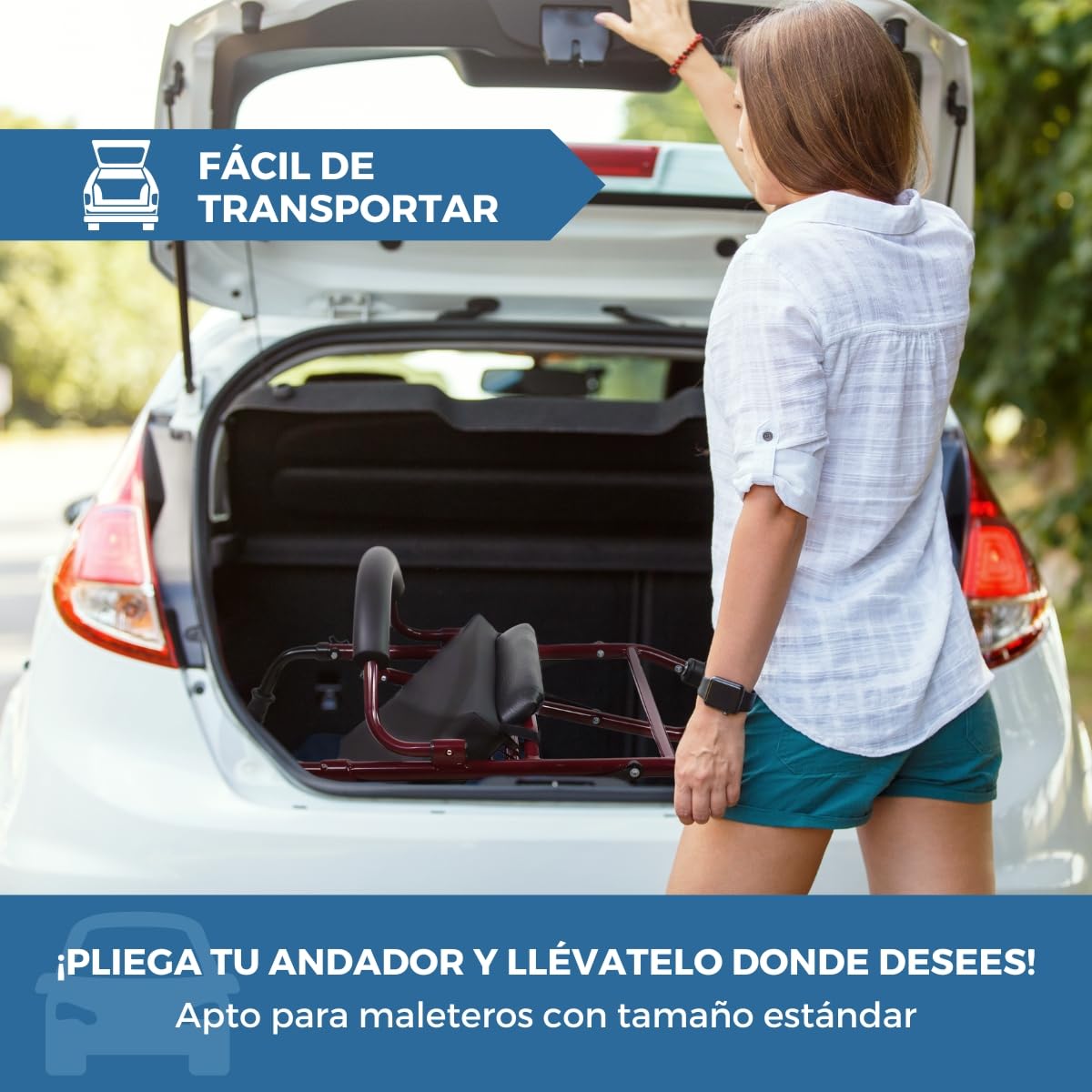 Mobiclinic, Andador con cojín viscoelástico, Prado plus, Frenos por presión, Aluminio, Plegable, Cesta, Asiento, Para sillas y andadores, Ancianos, Ligero, 4 ruedas, Burdeos