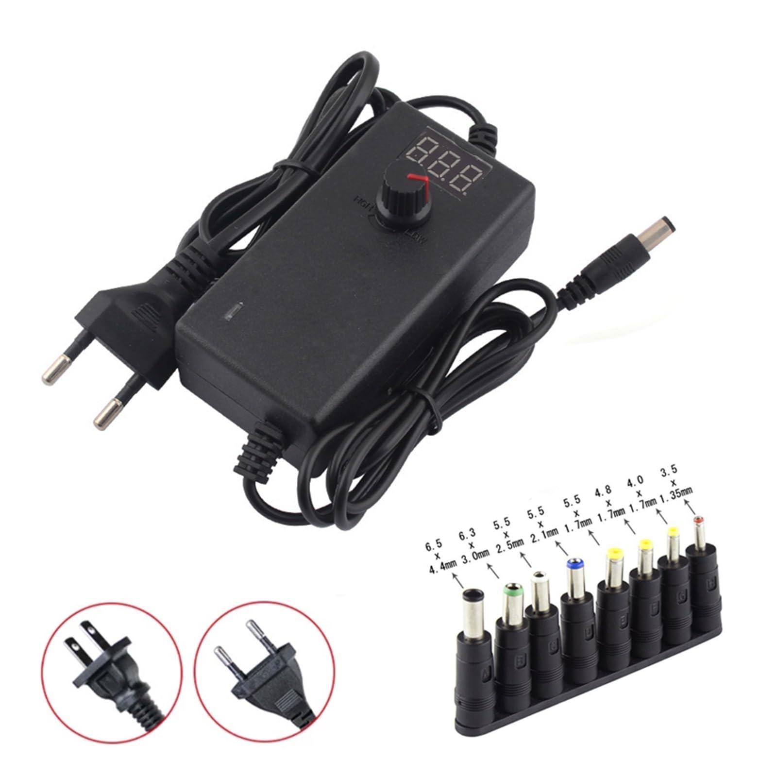 Adaptateur Secteur réglable AC à DC 3V-12V 3V-24V 9V-24V avec écran d'affichage d'alimentation Universel 12V 1A 2A Adaptateur de Chargeur de Commutation(with DC Female Male,US_3V-24V 1A)