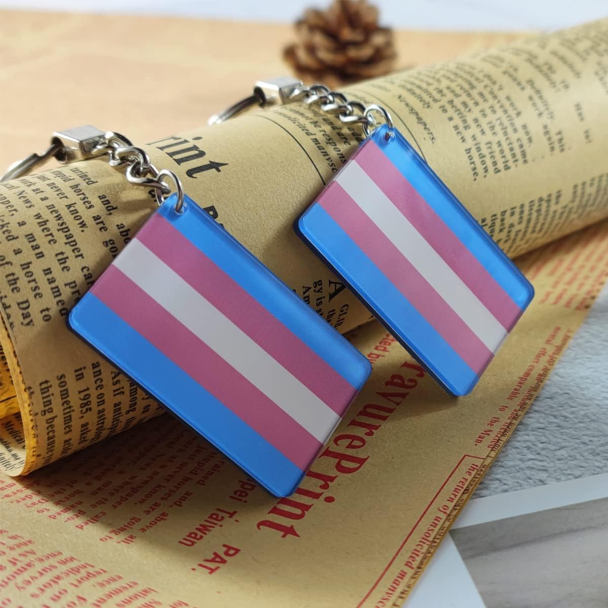 QQSD Transgender Trans Pride Flag Keychain LGBT Key Ring, 2 Pack - Image 3