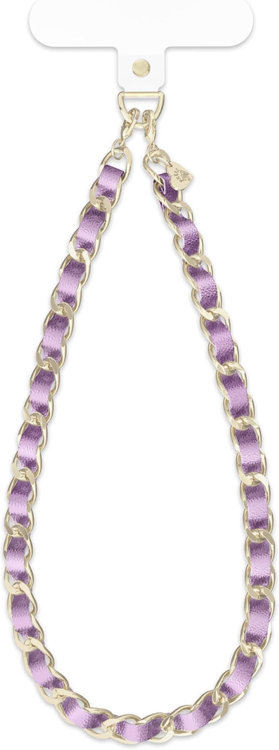 VELVET CAVIAR Leather Chain Phone Charm Wrist Strap - Cute Lanyard Accessory for Women - Fits all Phone Cases (Metallic Purple)