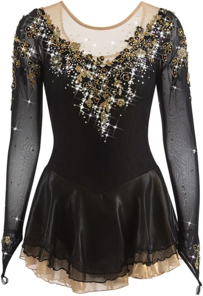 Robe de patinage sur glace fille costume patinage artistique femme blanc noir
