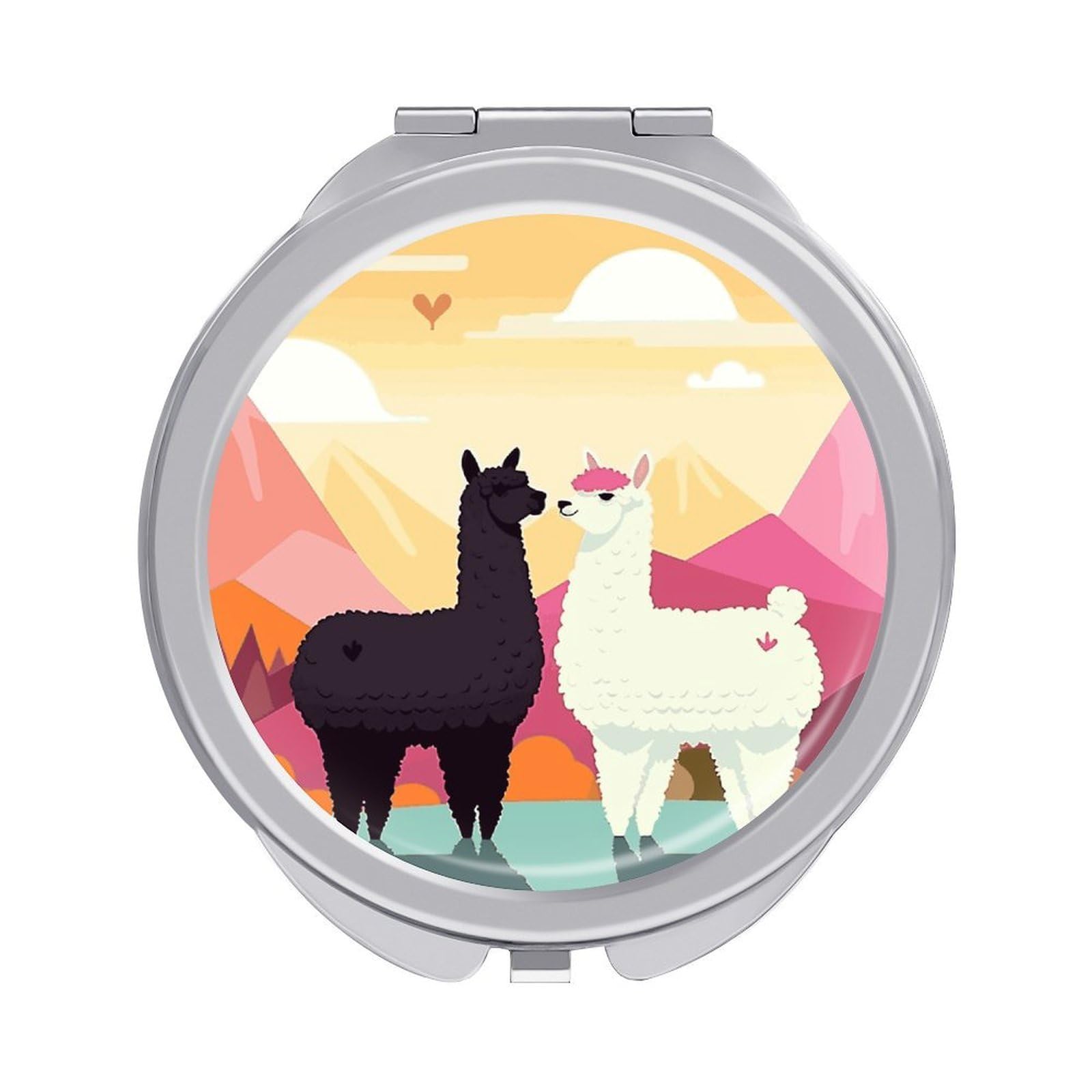 VstaDank Alpacas in Love in The Mountains Compact Mirror for Purses Round Fashion Travel Makeup Mirror 2X /1x Magnifying Double Sides Mini Mirrors Portable Pocket Mirrors for Handbag Purse Women Gift