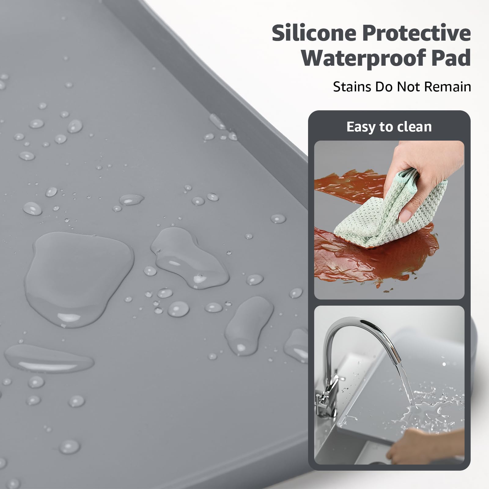 27''x27'' Washing Machine Drain Pan Silicone Mat with 0.78'' Raised Edges(Leak Protection),Non-Slip & Anti-Vibration Washer Drip Tray for Floor Protection,Washer/Dryer,Refrigerator,Rubber Pad,Gray